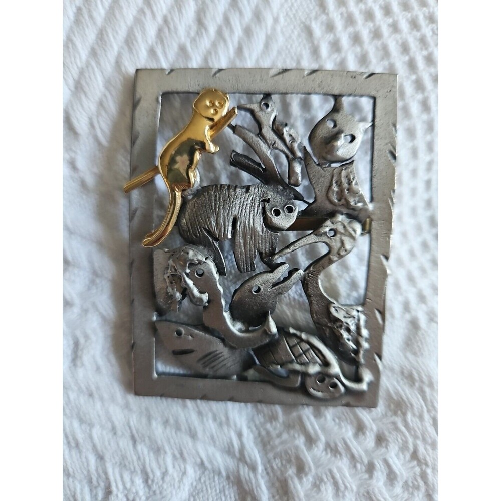 Vintage Ultra Craft Jungle Animals Brooch Pin Retro 2.5" x 2” Turtle